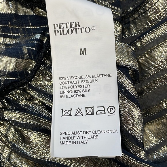 NWT Peter Pilotto Metallic Chiffon Dress Gold Navy Sheer Designer Sz M - Picture 16 of 16